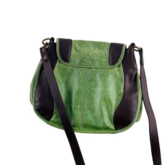 Kate Landry Kelly Green & Brown Leather Shoulder Bag Crossbody - Picture 4 of 5
